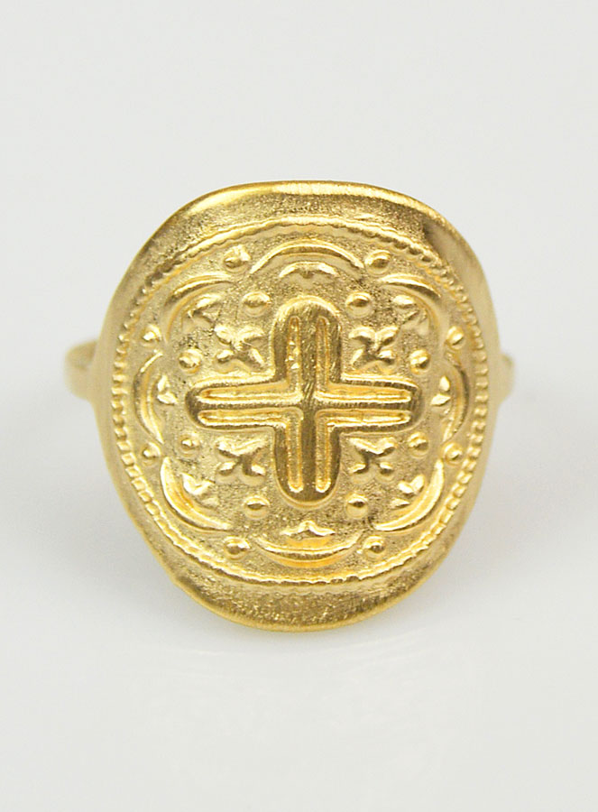 Bague Croix du Christ Sculptée - Plaqué Or - Taille 52 (pic 1)