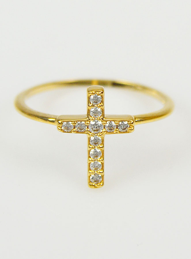 Bague Religieuse Croix & Diamants - Taille 50 (pic 1)