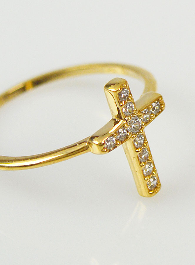 Bague Religieuse Croix & Diamants - Taille 50 (pic 4)