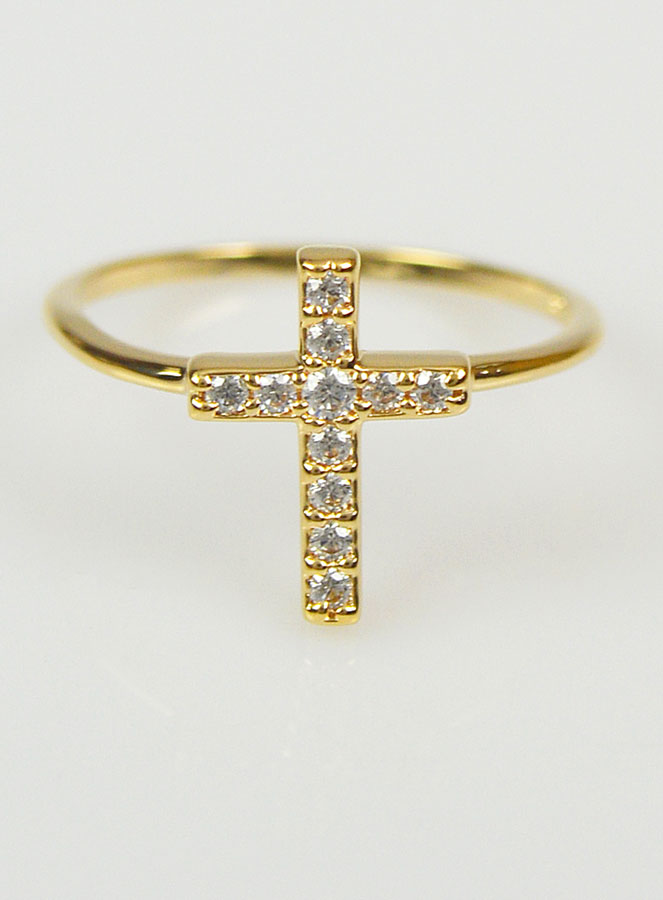 Bague Religieuse Croix & Diamants - Taille 48 (pic 1)