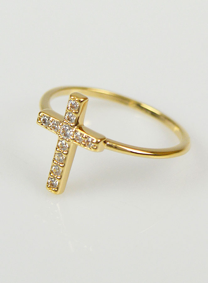 Bague Religieuse Croix & Diamants - Taille 48 (pic 2)