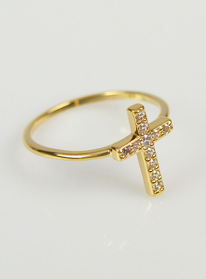 Bague Religieuse Croix & Diamants - Taille 48 (pic 3)