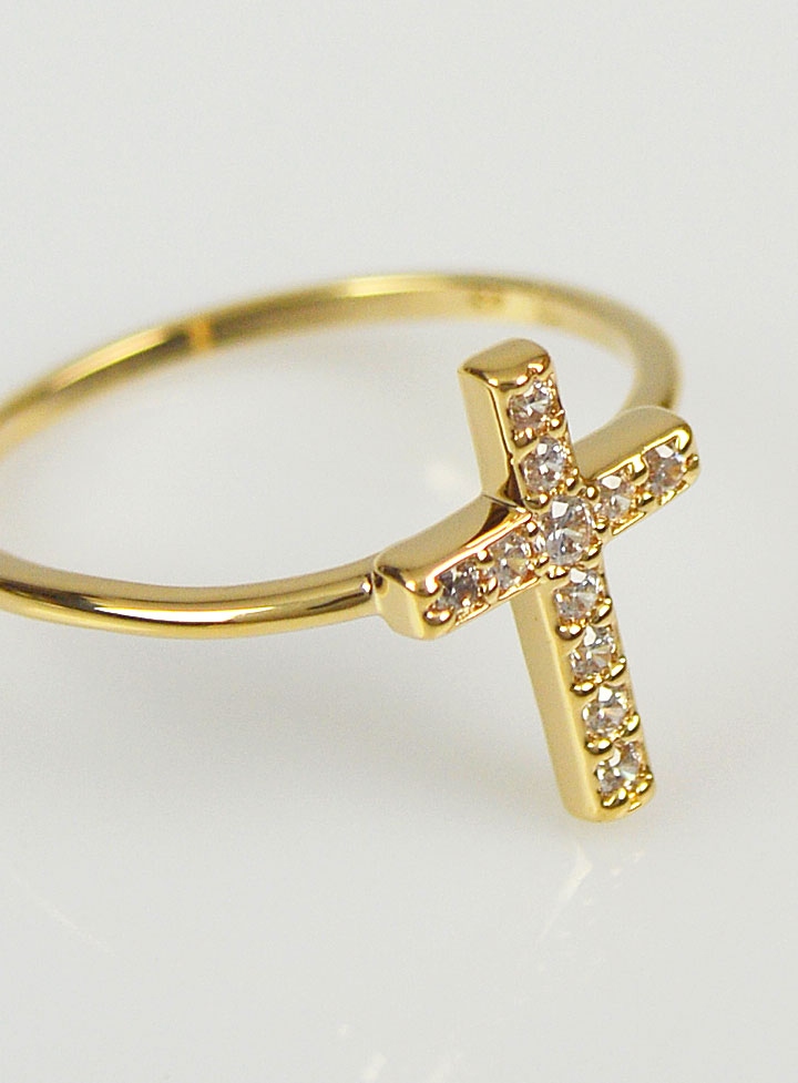 Bague Religieuse Croix & Diamants - Taille 48 (pic 4)