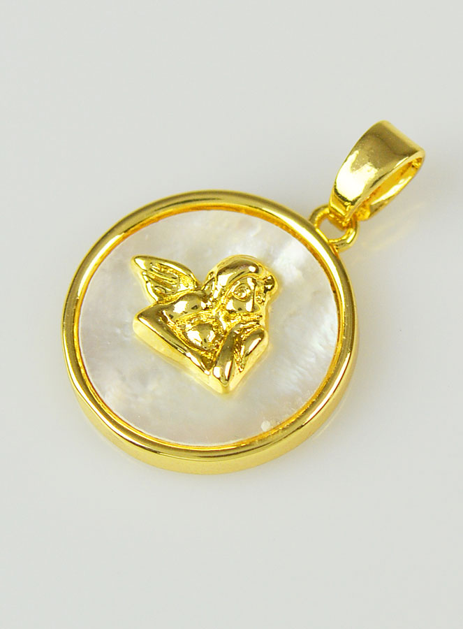 Médaille Ange Gardien en Laiton Doré & Nacre - 10mm (pic 2)