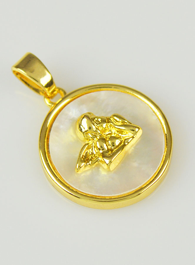 Médaille Ange Gardien en Laiton Doré & Nacre - 10mm (pic 3)