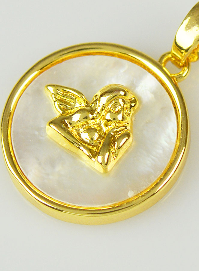 Médaille Ange Gardien en Laiton Doré & Nacre - 10mm (pic 4)
