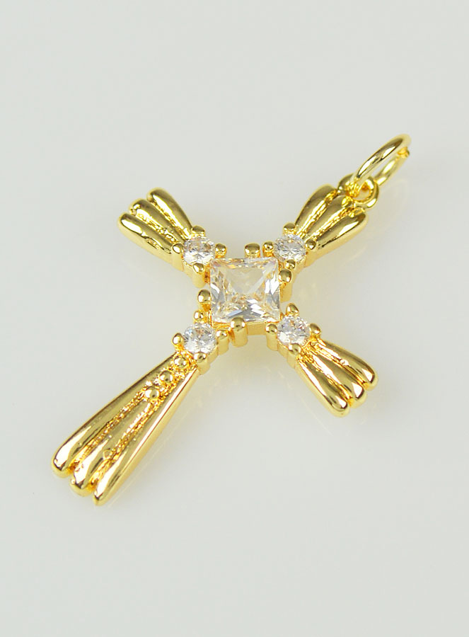 Pendentif Croix Zirconium - 24mm (pic 2)