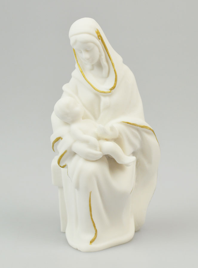 Statue Religieuse Vierge à l'Enfant en Albâtre - 14cm (pic 1)