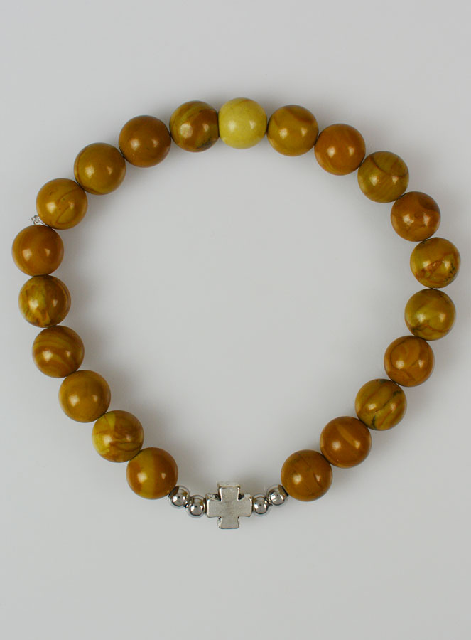 Bracelet Religieux en Pierre Naturelle de Jaspe et Croix - 8mm (pic 1)