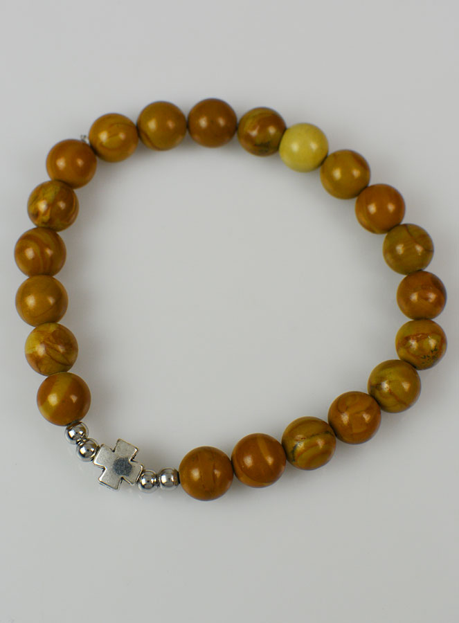 Bracelet Religieux en Pierre Naturelle de Jaspe et Croix - 8mm (pic 2)