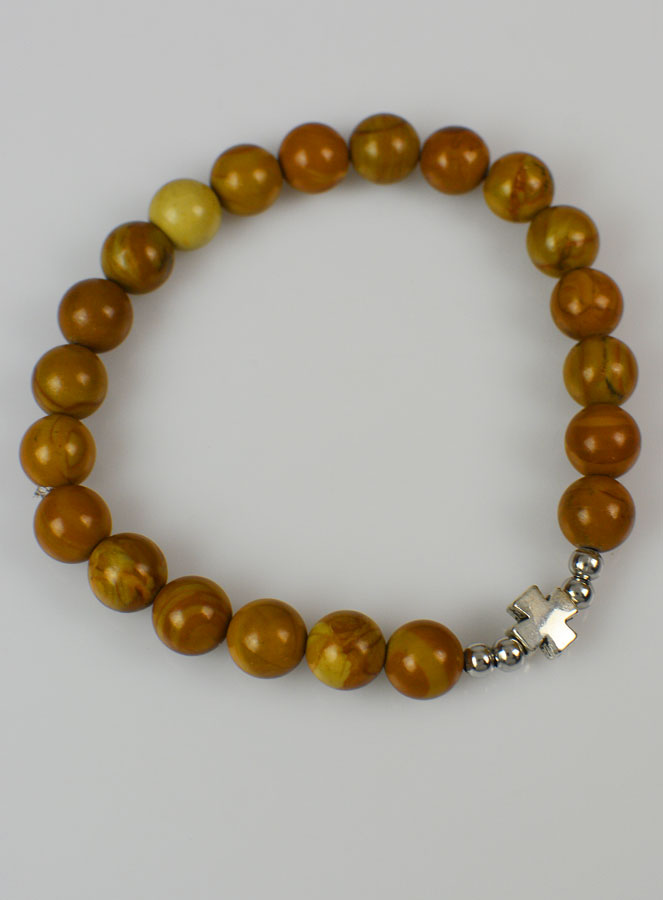Bracelet Croix Femme En Pierres Naturelles Et Acier Inoxydable - Cadeau Chrétien Pour Communion, Confirmation - Taille Ajustable 16-21 Cm
