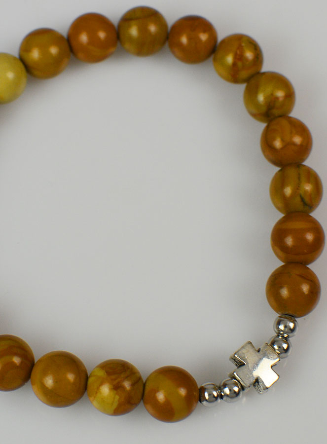 Bracelet Religieux en Pierre Naturelle de Jaspe et Croix - 8mm (pic 4)