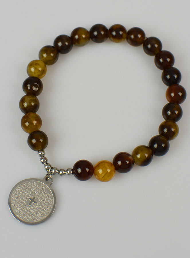 Bracelet Religieux en Pierre d'Agate Marron & Prière du Notre Père (pic 2)