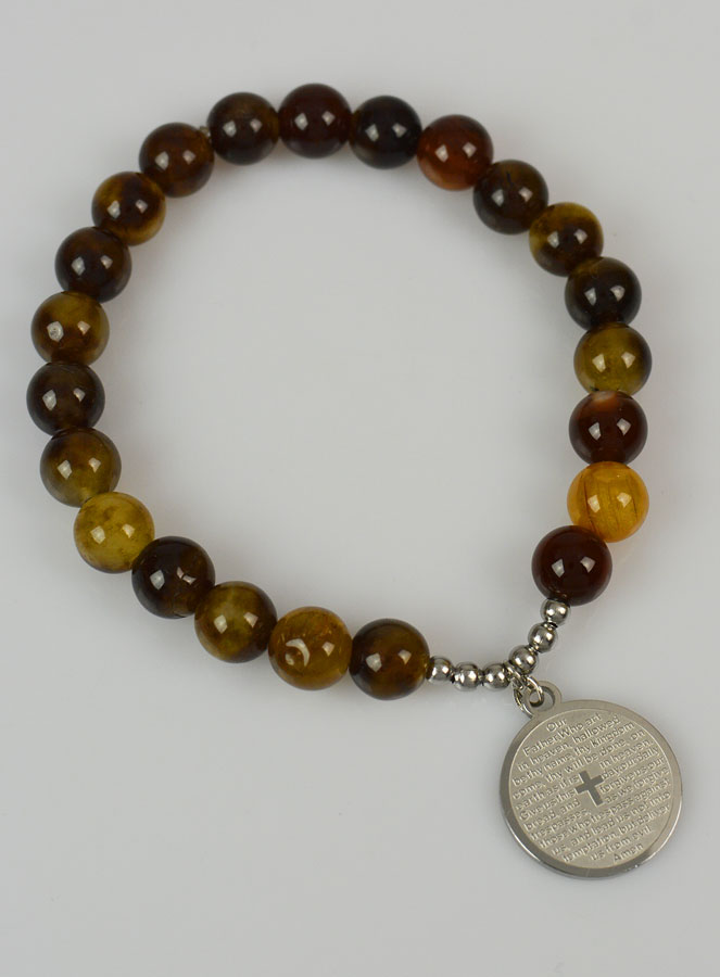 Bracelet Religieux en Pierre d'Agate Marron & Prière du Notre Père (pic 3)