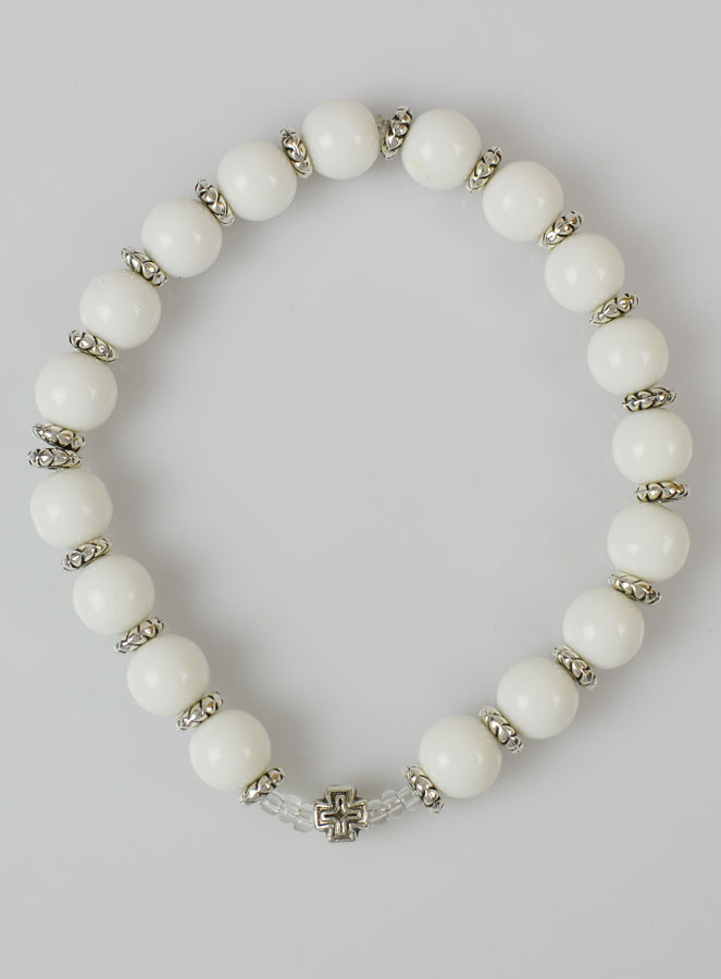 Bracelet Religieux Agate Blanche & Croix (pic 1)