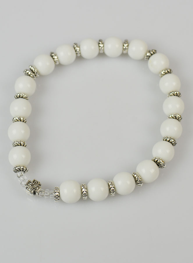 Bracelet Religieux Agate Blanche & Croix (pic 2)
