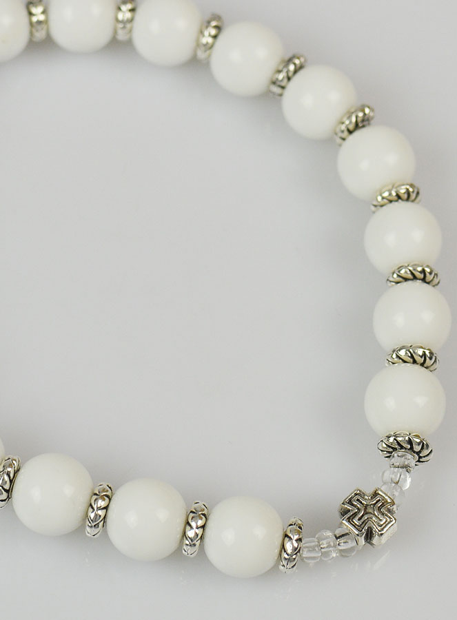 Bracelet Religieux Agate Blanche & Croix (pic 4)