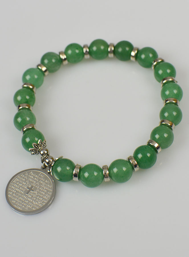 Bracelet Religieux en Pierre d'Aventurine Verte & Prière du Notre Père (pic 2)