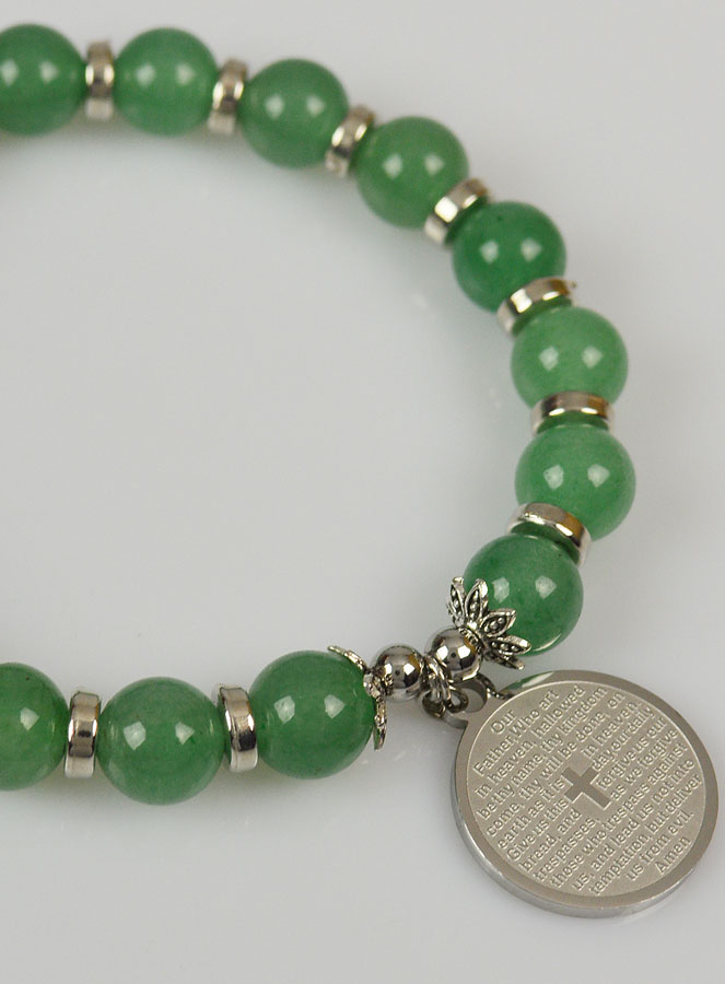 Bracelet Religieux en Pierre d'Aventurine Verte & Prière du Notre Père (pic 4)