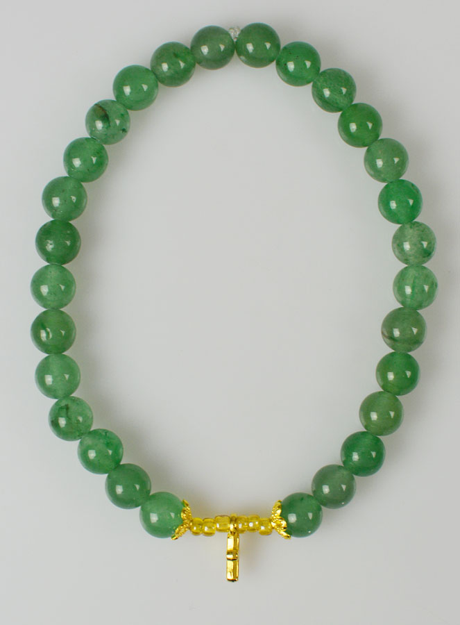 Bracelet Religieux en Pierre Naturelle d'Aventurine Verte & Croix (pic 1)