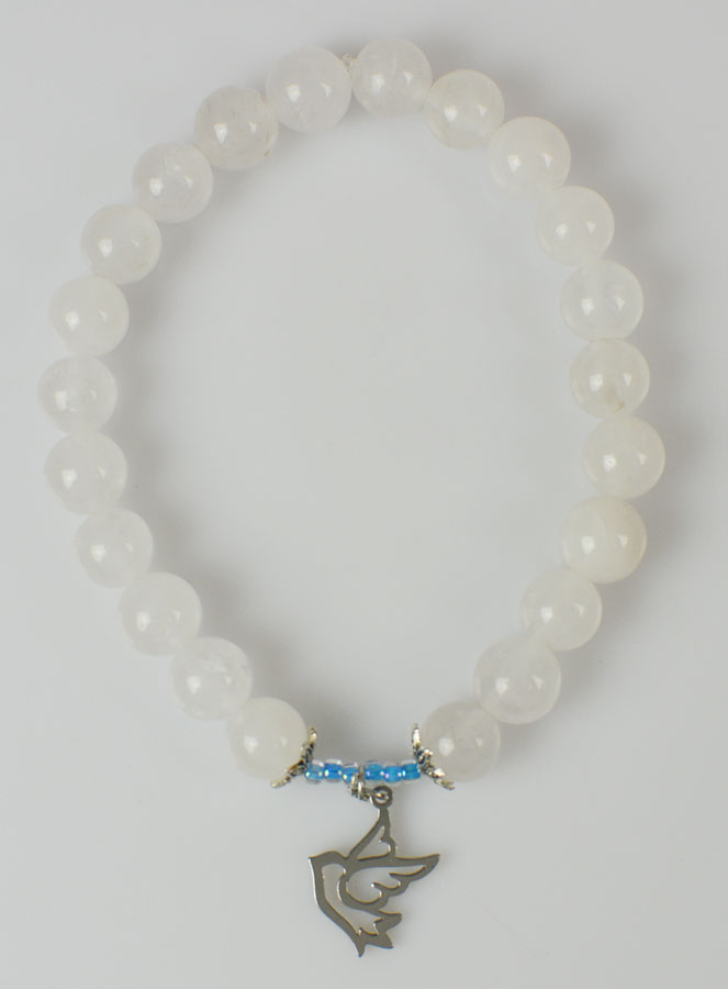 Bracelet Religieux en Pierre Naturelle de Jade Blanc & Saint Esprit (pic 1)