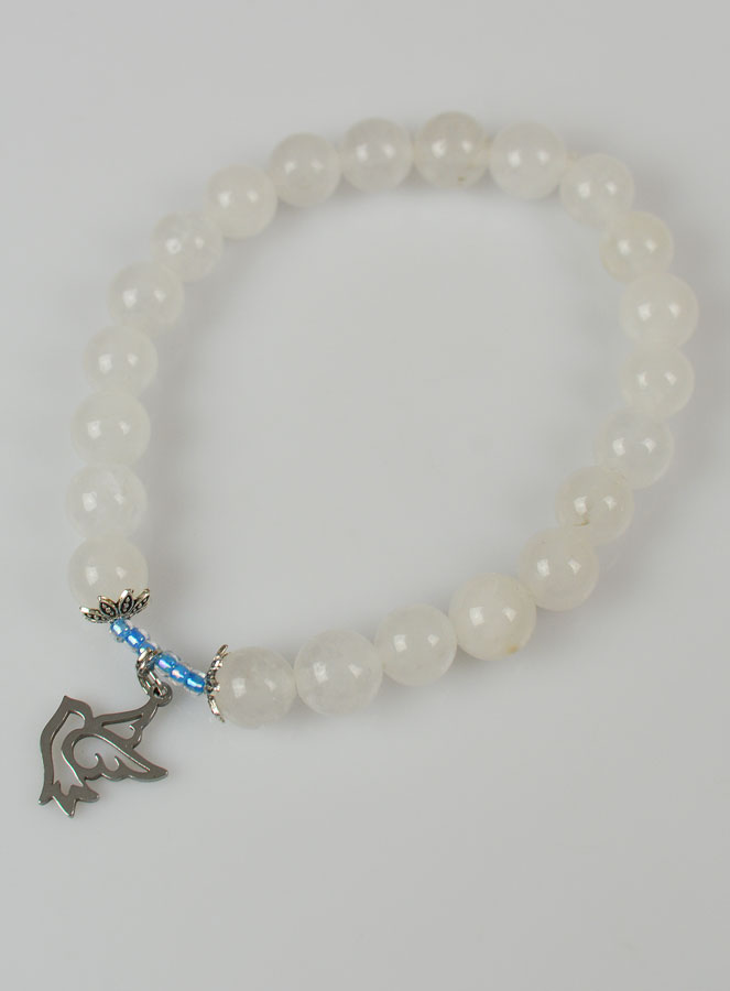 Bracelet Religieux en Pierre Naturelle de Jade Blanc & Saint Esprit (pic 2)