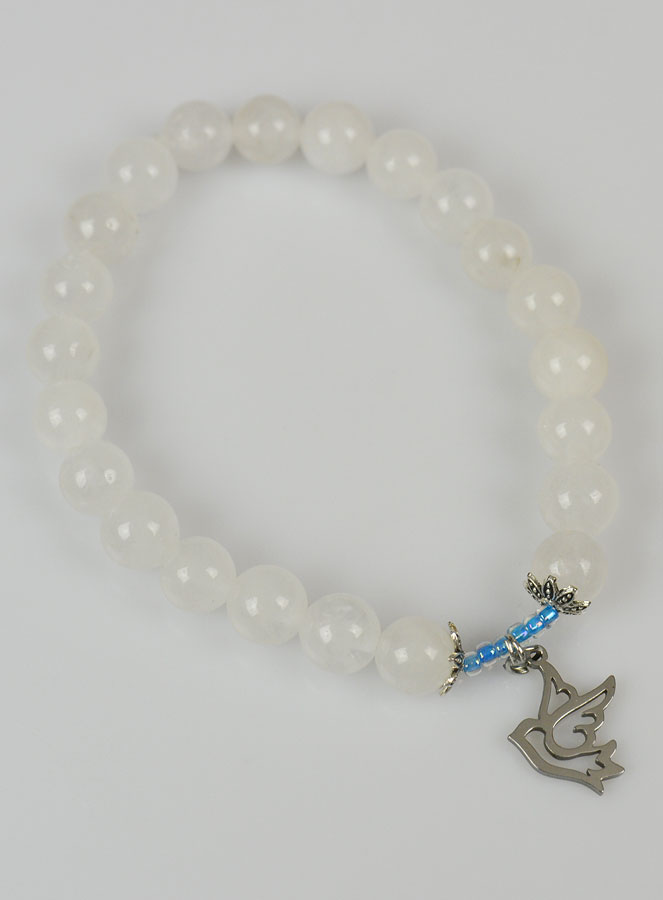 Bracelet Religieux en Pierre Naturelle de Jade Blanc & Saint Esprit (pic 3)