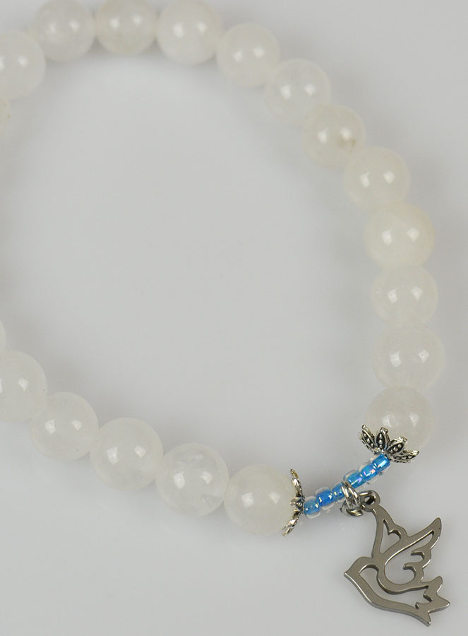 Bracelet Religieux en Pierre Naturelle de Jade Blanc & Saint Esprit (pic 4)