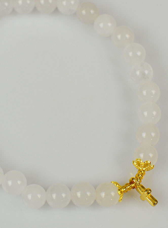 Bracelet Religieux en Pierre Naturelle de Jade Blanc & Croix (pic 4)
