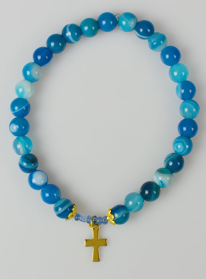 Bracelet en Pierre Naturelle d'Agate Bleue & Croix (pic 1)