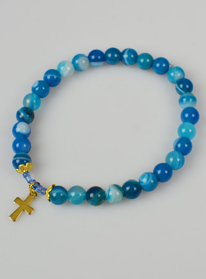 Bracelet en Pierre Naturelle d'Agate Bleue & Croix (pic 2)