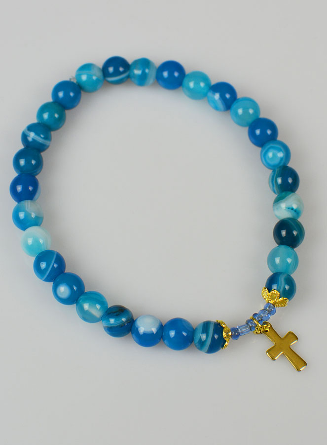 Bracelet en Pierre Naturelle d'Agate Bleue & Croix (pic 3)