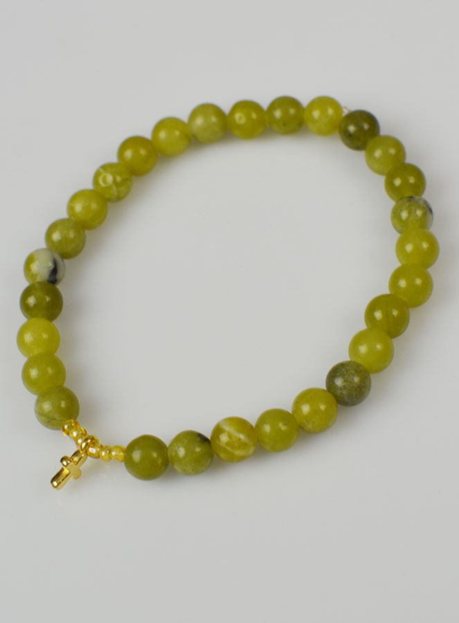 Bracelet Religieux en Pierre Naturelle de Jade Vert & Croix (pic 2)