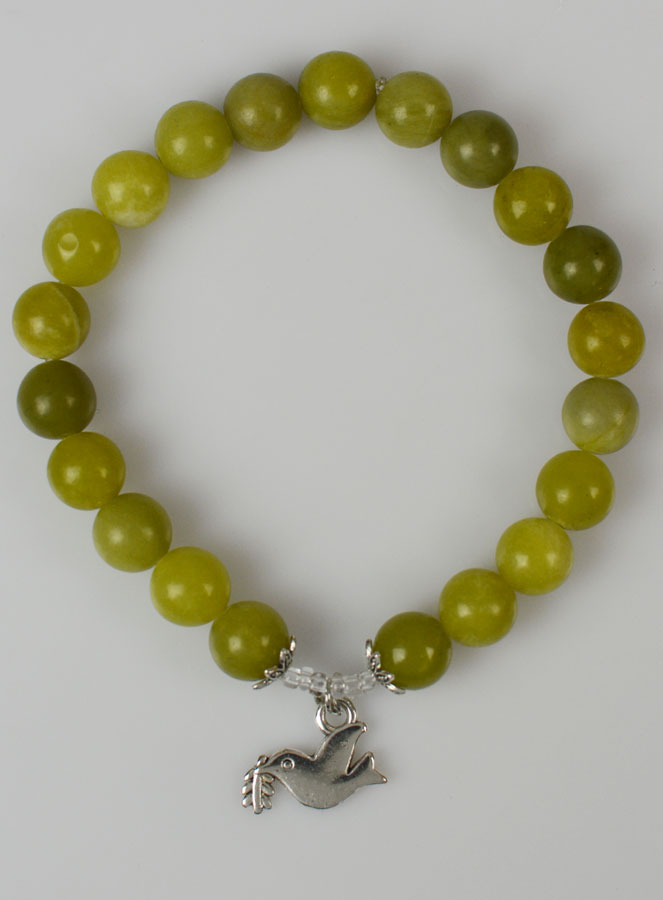 Bracelet Religieux en Pierre Naturelle de Jade Vert & Saint Esprit (pic 1)