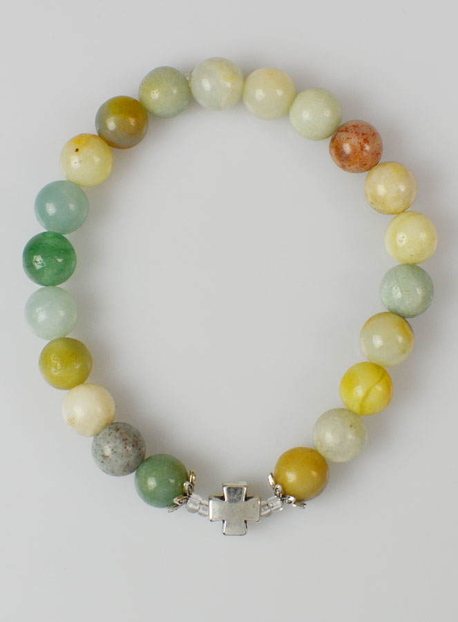 Bracelet Religieux en Pierre Naturelle d'Amazonite Multicolore 8mm & Croix (pic 1)