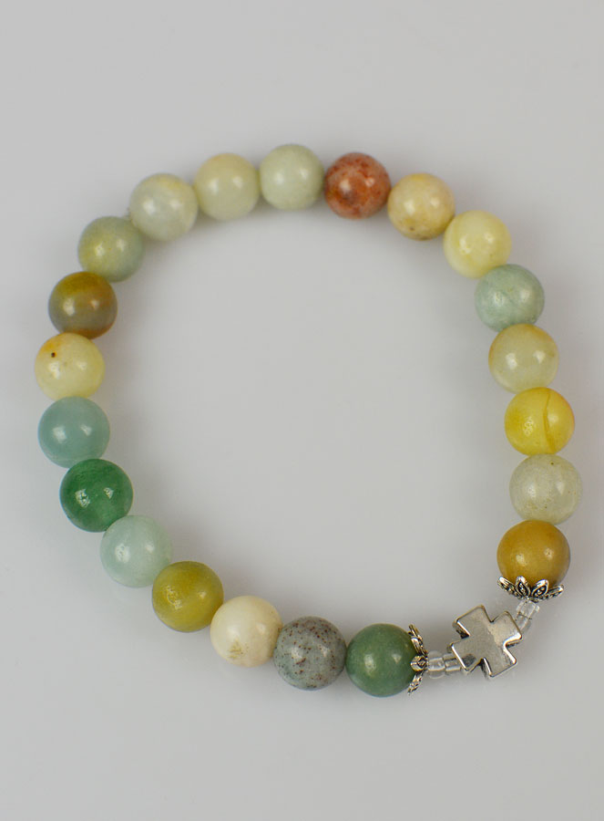 Bracelet Religieux en Pierre Naturelle d'Amazonite Multicolore 8mm & Croix (pic 3)