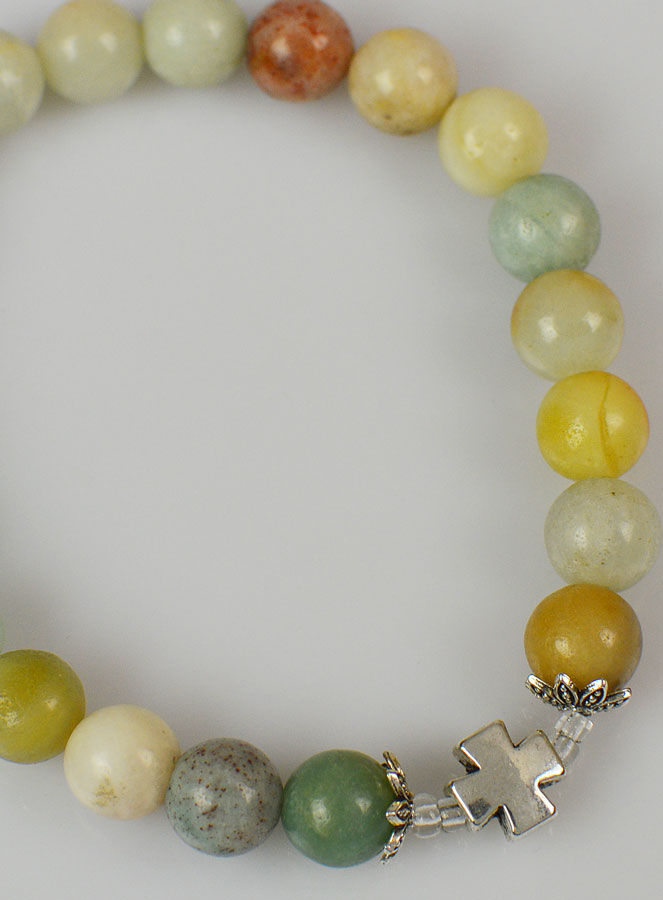 Bracelet Religieux en Pierre Naturelle d'Amazonite Multicolore 8mm & Croix (pic 4)
