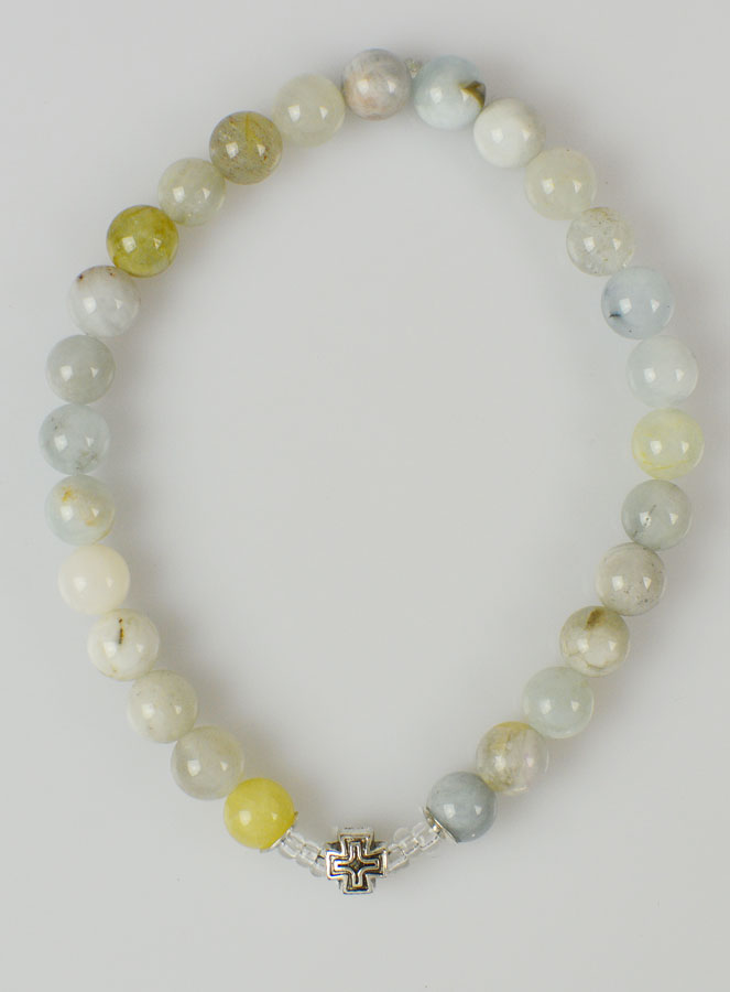 Bracelet Religieux en Pierre Naturelle d'Amazonite Multicolore 6mm & Croix (pic 1)