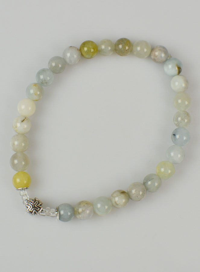 Bracelet Religieux en Pierre Naturelle d'Amazonite Multicolore 6mm & Croix (pic 2)