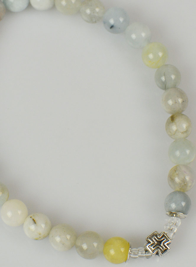 Bracelet Religieux en Pierre Naturelle d'Amazonite Multicolore 6mm & Croix (pic 4)