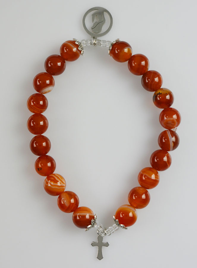 Bracelet Religieux en Agate Rouge - Sainte Vierge & Croix (pic 1)