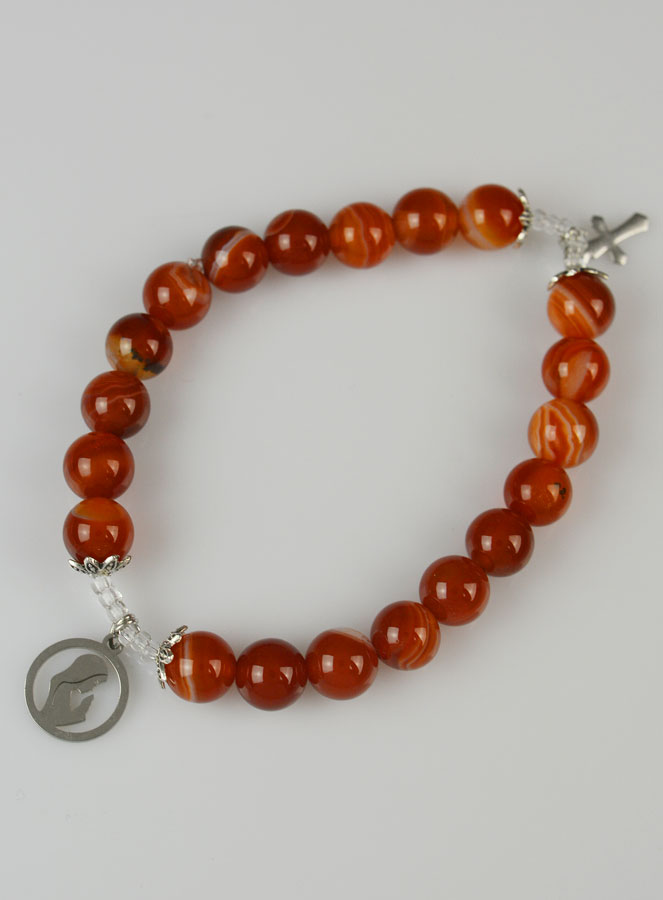 Bracelet Religieux en Agate Rouge - Sainte Vierge & Croix (pic 2)