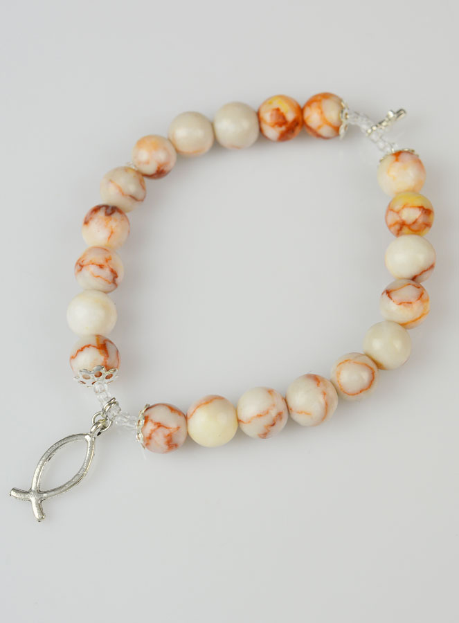 Bracelet Religieux en Pierre Naturelle de Rhodonite & Ichtus (pic 2)