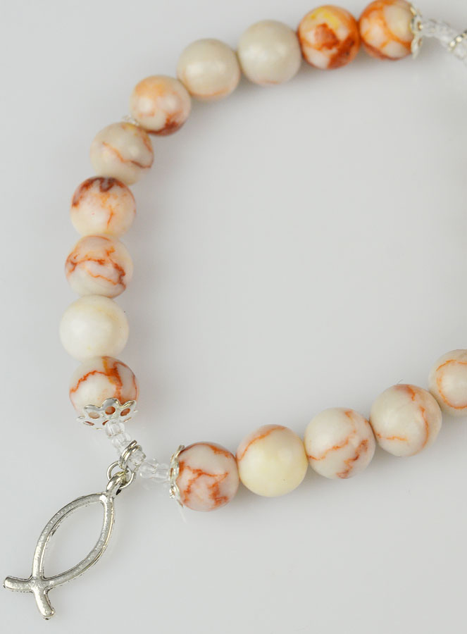 Bracelet Religieux en Pierre Naturelle de Rhodonite & Ichtus (pic 4)