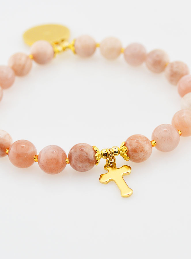 Bracelet Religieux en Pierre de Soleil - Notre Père & Croix (pic 3)