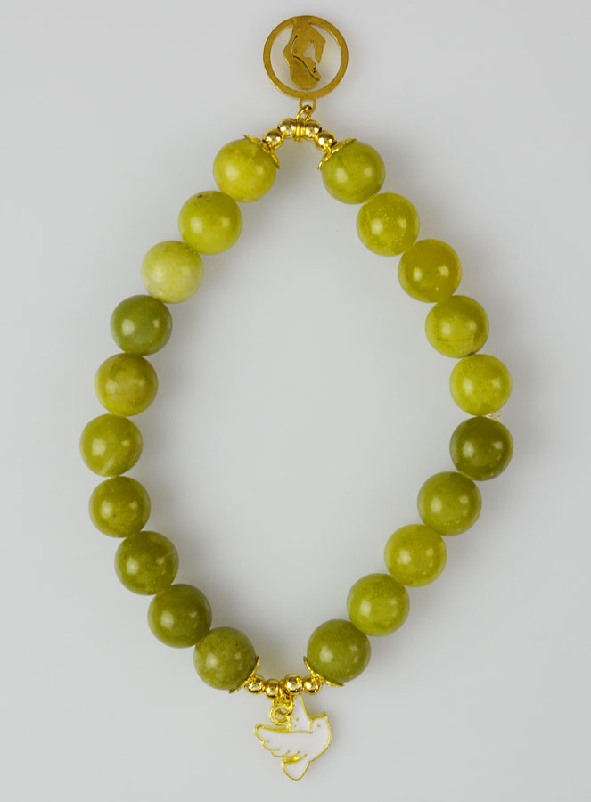 Bracelet Religieux en Pierre Naturelle de Jade Vert - St Esprit et Vierge Marie (pic 1)