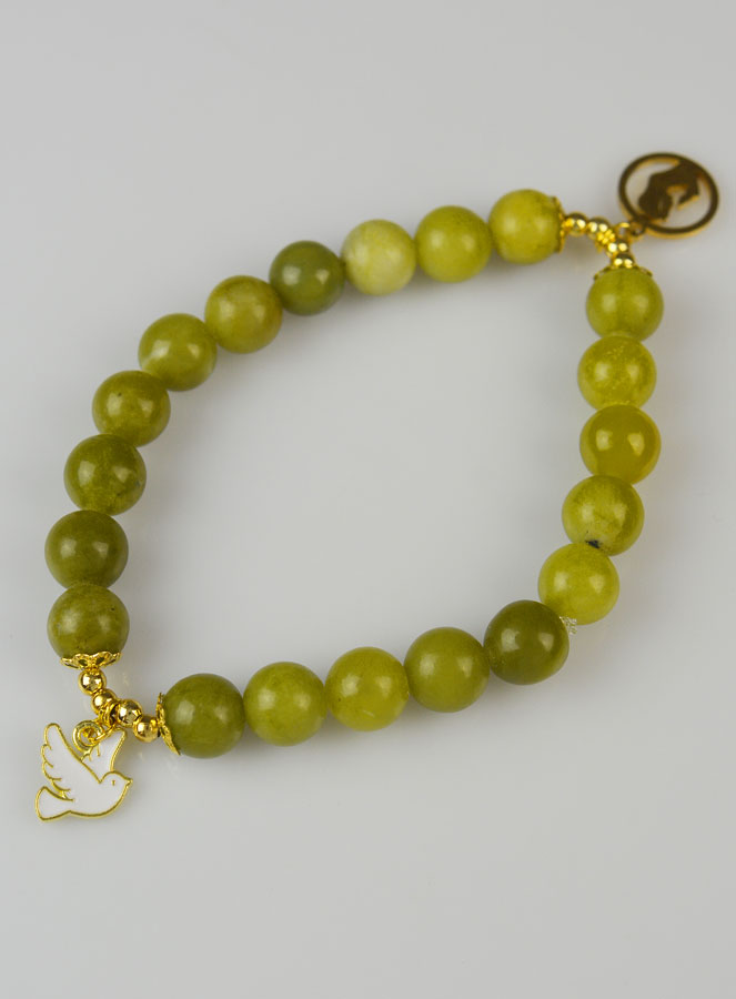 Bracelet Religieux en Pierre Naturelle de Jade Vert - St Esprit et Vierge Marie (pic 2)