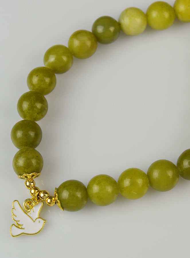 Bracelet Religieux en Pierre Naturelle de Jade Vert - St Esprit et Vierge Marie (pic 4)