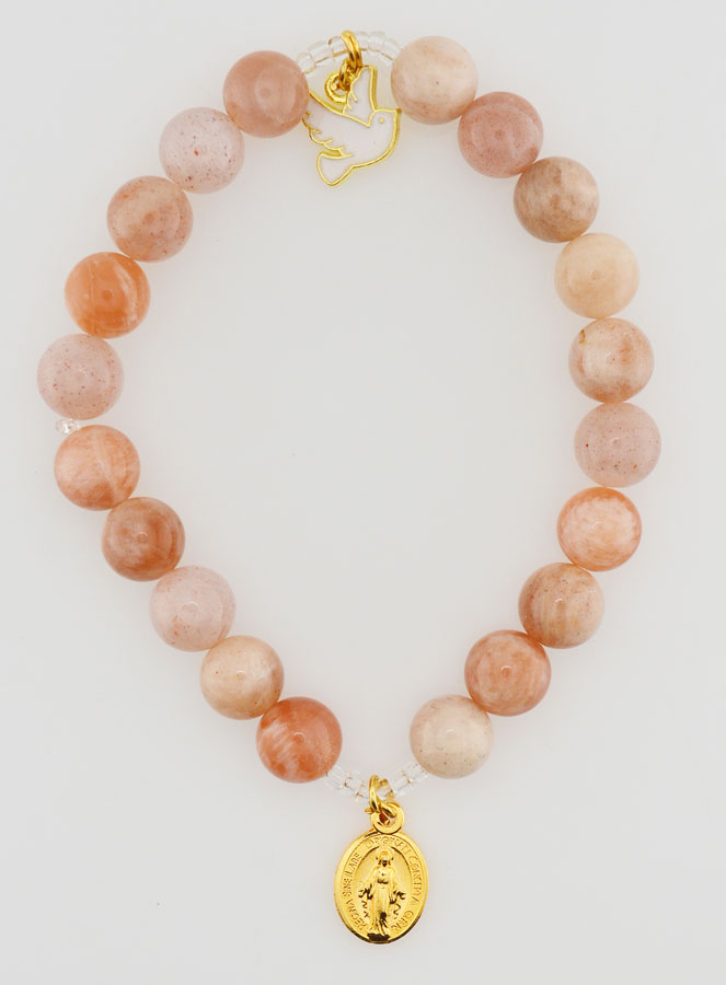 Bracelet Religieux en Pierre de Soleil - Miraculeuse & St Esprit (pic 1)