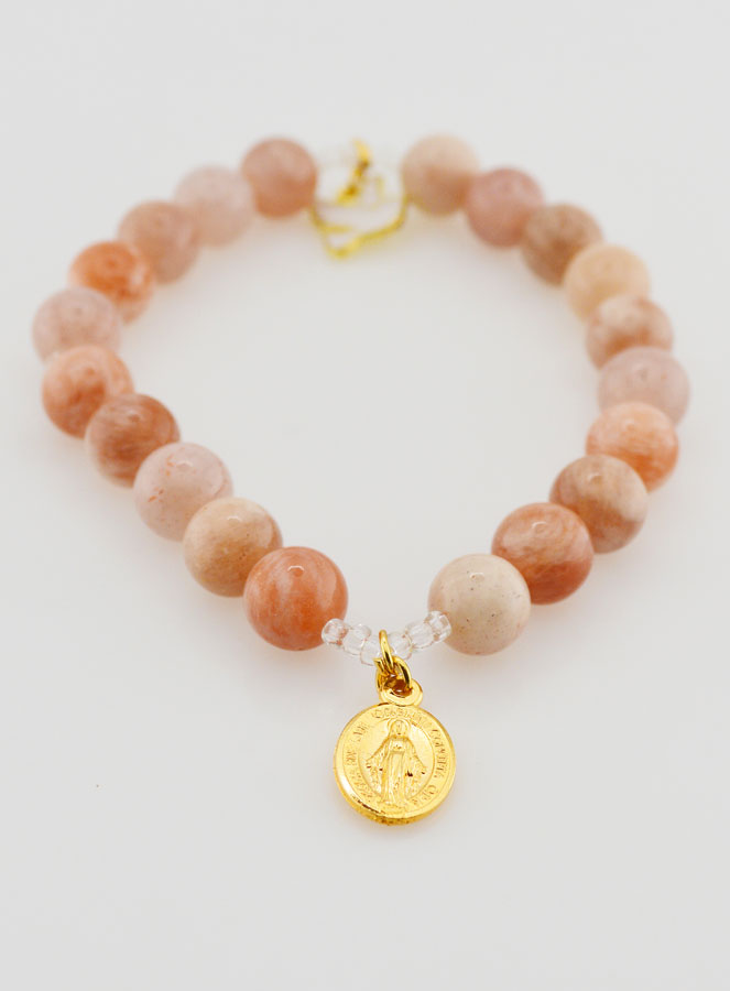 Bracelet Religieux en Pierre de Soleil - Miraculeuse & St Esprit (pic 2)